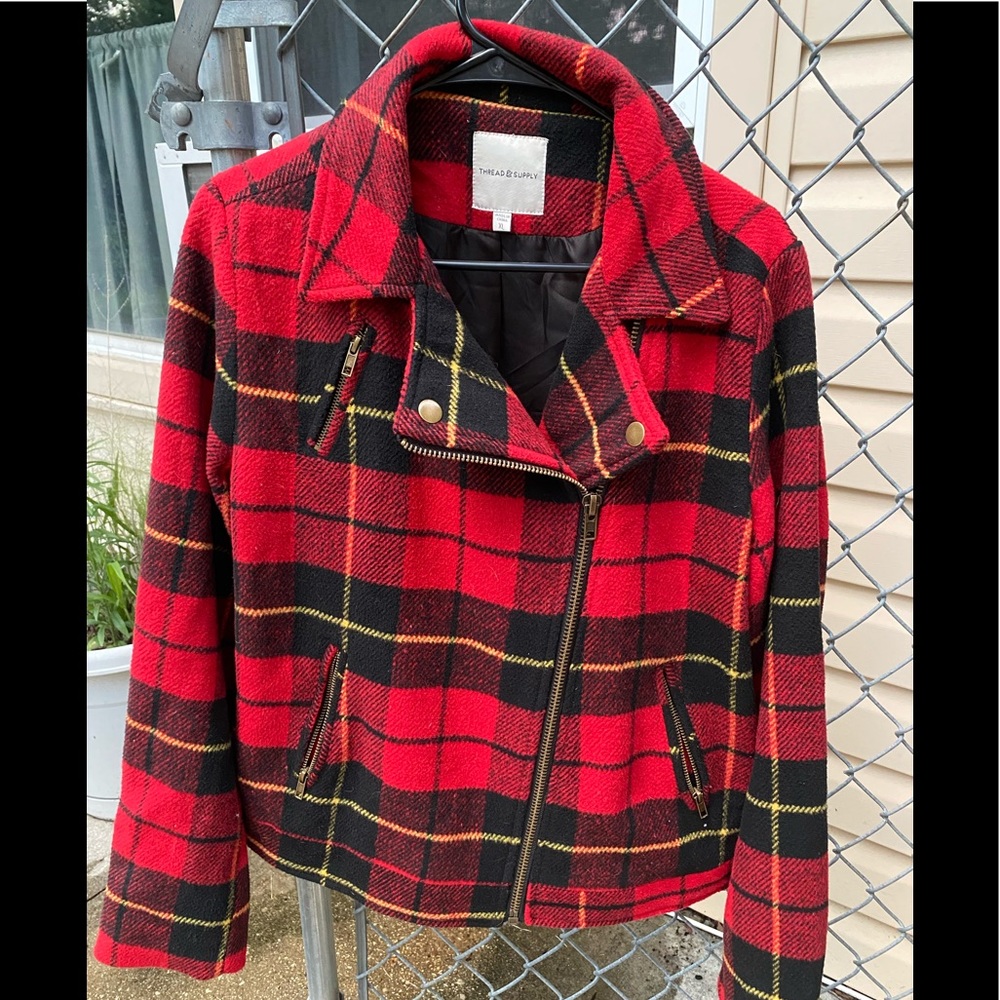 Women’s/Ladies plaid motorcycle style jacket. XL